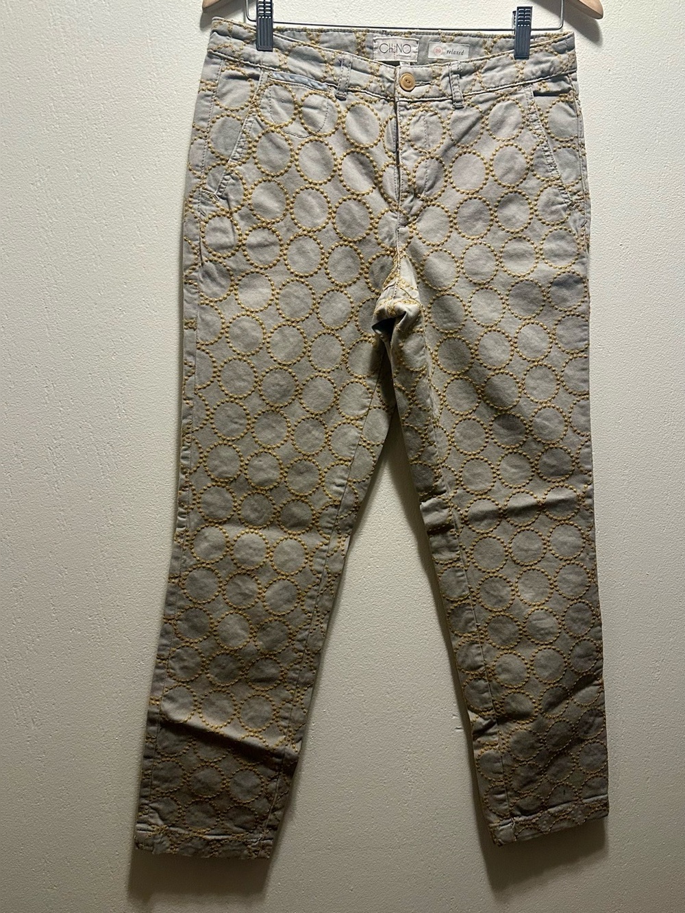Anthropologie Chino with Gold Circle Embroidery